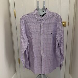 Vineyard Vines Men's Purple and White Checkered Shirt